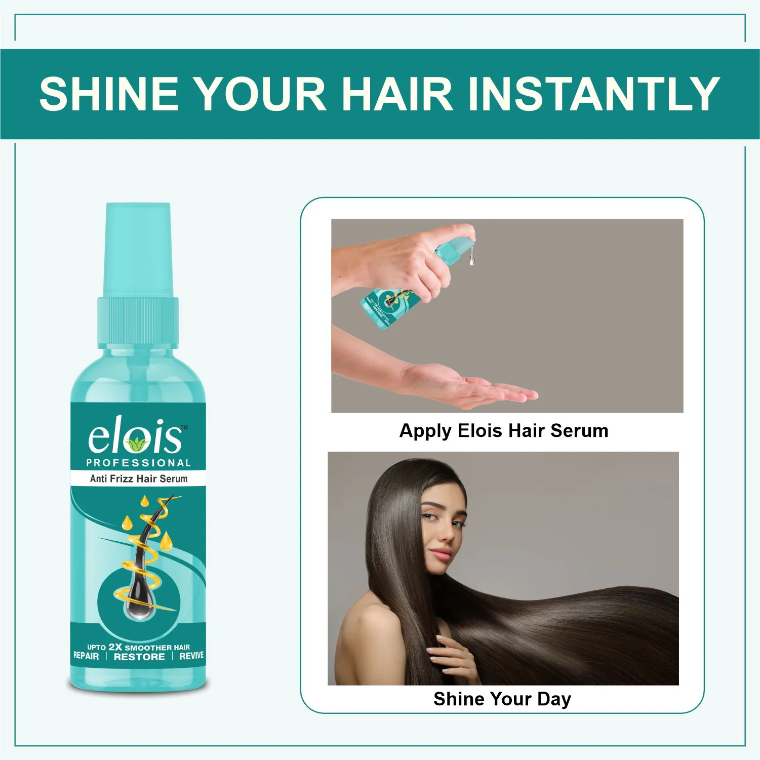 Elois Professional Anti Frizz Hair Serum with Keratin - Smooth & Shine Hair Serum for Men & Women - Frizz Control & Damage Repair - Ideal for Dry, Color-Treated Hair - 45 ml - Image 5