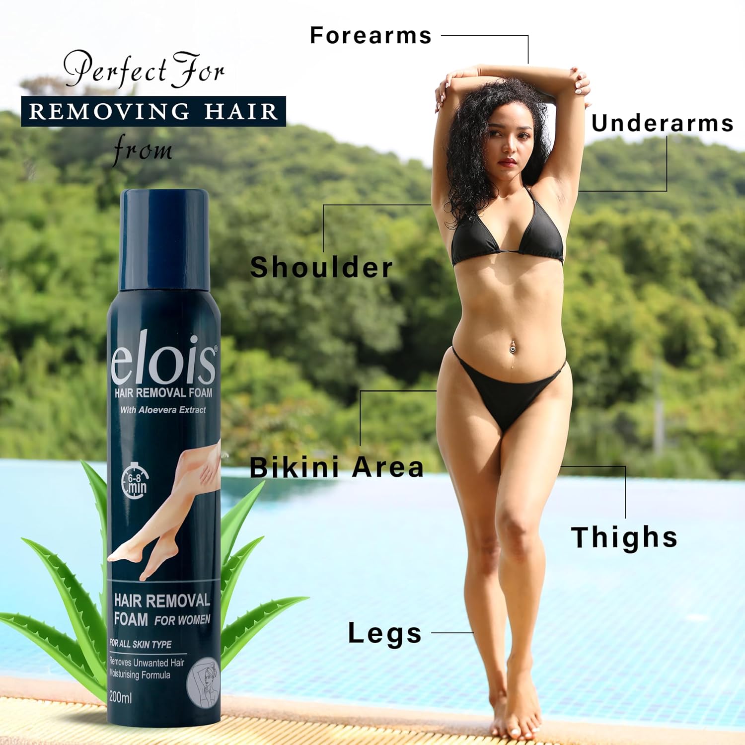 Elois Hair Removal Foam Spray For Women Painless Hair Removal For Arms Underarms Legs & Bikini Line With Aloevera Extract Suitable For All Skin Type 200ml - Image 3