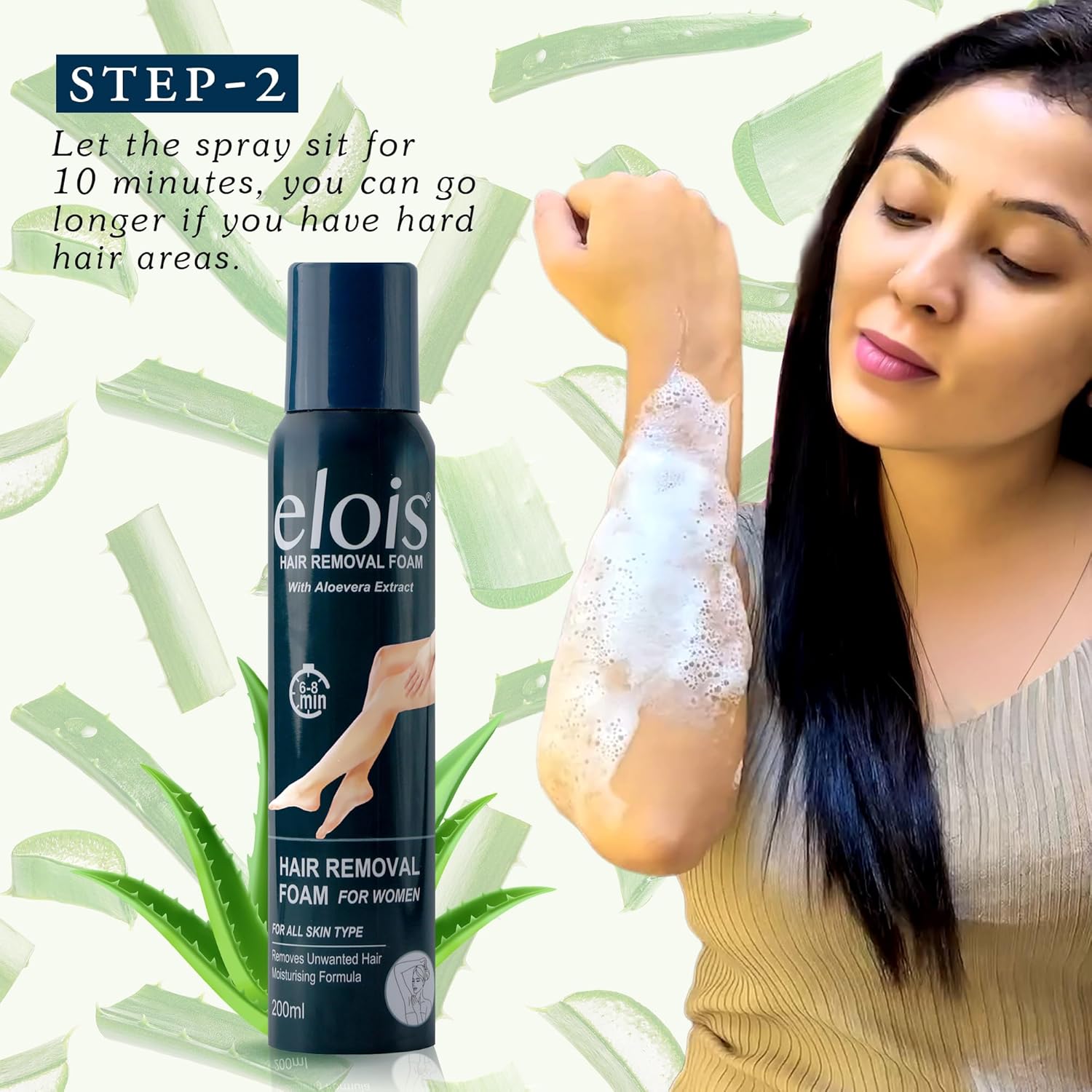 Elois Hair Removal Foam Spray For Women Painless Hair Removal For Arms Underarms Legs & Bikini Line With Aloevera Extract Suitable For All Skin Type 200ml - Image 5