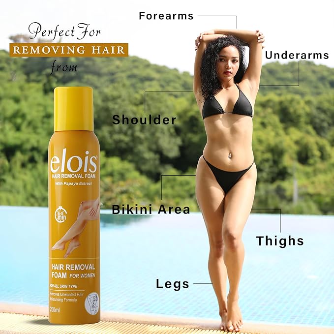 Elois Hair Removal Foam Spray For Women Painless Hair Removal For Arms Underarms Legs & Bikini Line With Papaya Extract Suitable For All Skin Type 200ml - Image 3