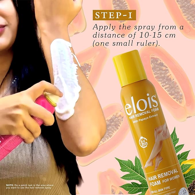 Elois Hair Removal Foam Spray For Women Painless Hair Removal For Arms Underarms Legs & Bikini Line With Papaya Extract Suitable For All Skin Type 200ml - Image 7