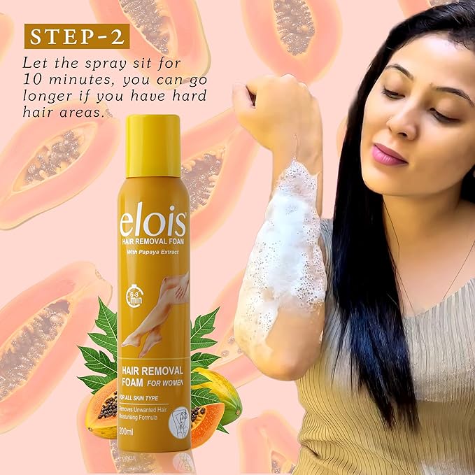 Elois Hair Removal Foam Spray For Women Painless Hair Removal For Arms Underarms Legs & Bikini Line With Papaya Extract Suitable For All Skin Type 200ml - Image 6