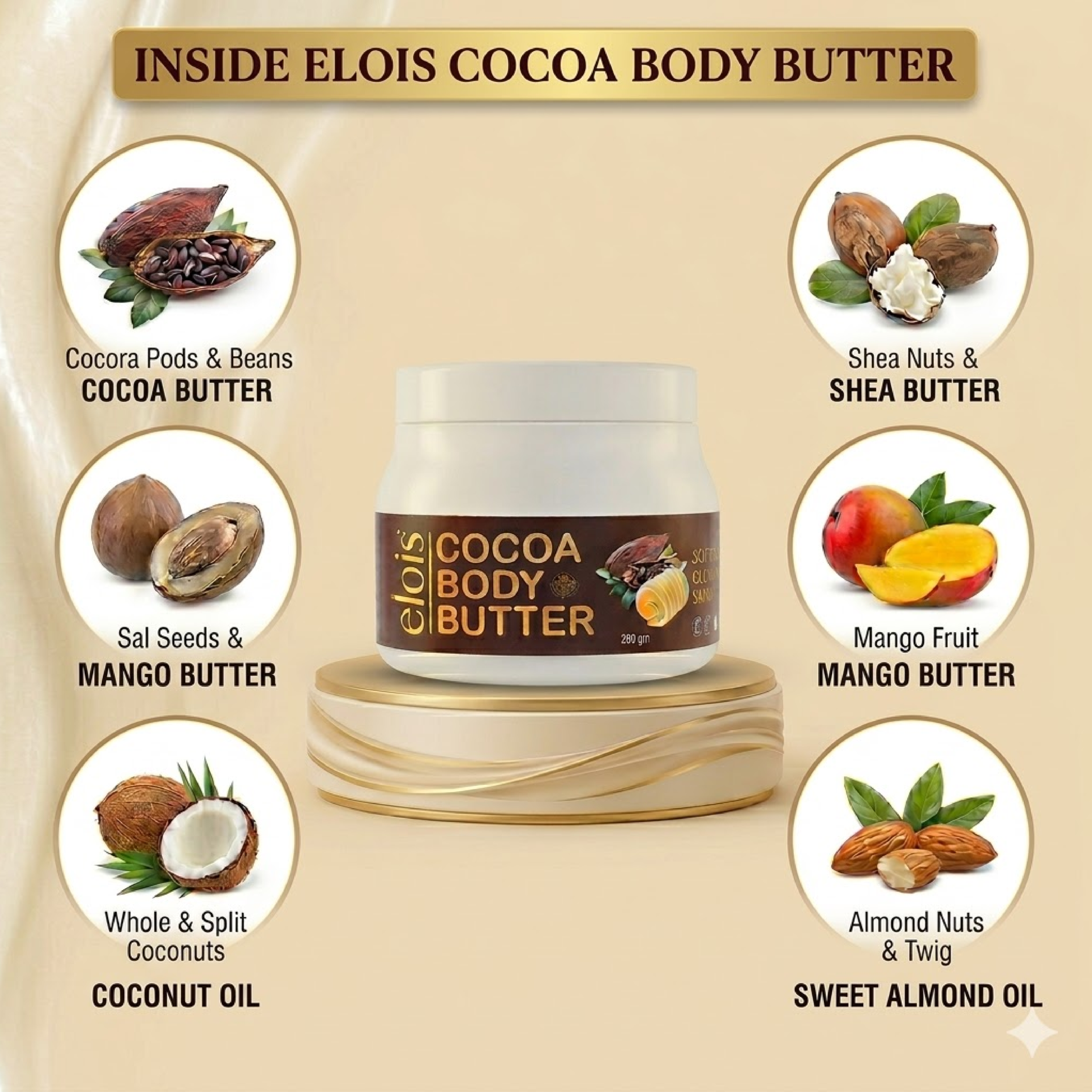 Elois Cocoa Body Butter For Dry & Oily Skin For Women and Men - Non-Greasy Long Lasting Soft & Glowing Skin Moisturizer Body Lotion - For All Skin Types (250 Gram) - Image 4