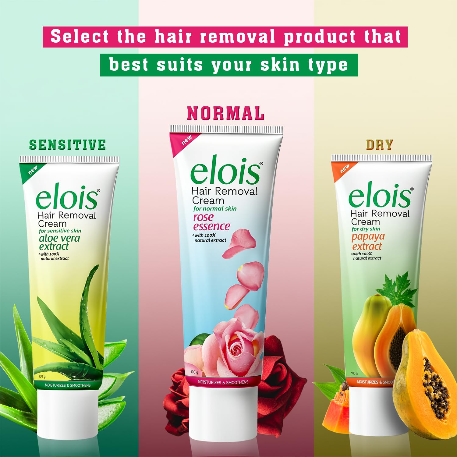 Elois Hair Removal Cream for Women & Girls | Hair Remover Cream for Bikini Area & Private Parts | Silky Soft Skin with Rose, Aloe Vera and Papaya Essence | For Legs, Underarms & Arms - 100g (Pack of 1 & 3)